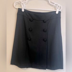 Talbots Classy Black A Line Button Front Skirt Small Slit Womens Size 8 Petite